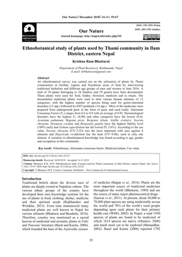 Our Nature Ethnobotanical Study of Plants Used by Thami Community In