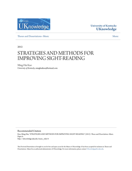 STRATEGIES and METHODS for IMPROVING SIGHT-READING Ming-Hui Kuo University of Kentucky, Minghuikuo@Hotmail.Com