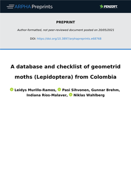 A Database and Checklist of Geometrid Moths (Lepidoptera) from Colombia