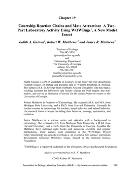 Courtship Reaction Chains and Mate Attraction: a Two- Part Laboratory Activity Using Wowbugs1, a New Model Insect