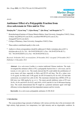 Antitumor Effect of a Polypeptide Fraction from Arca Subcrenata in Vitro and in Vivo