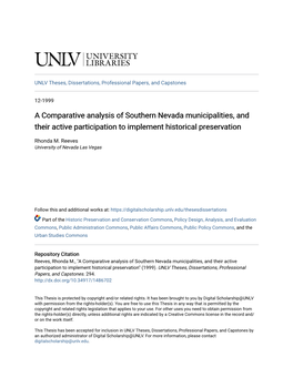 A Comparative Analysis of Southern Nevada Municipalities, and Their Active Participation to Implement Historical Preservation