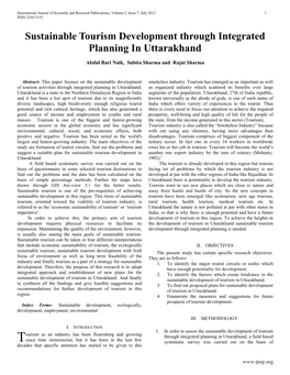 Sustainable Tourism Development Through Integrated Planning in Uttarakhand