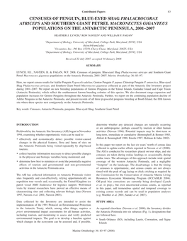 Censuses of Penguin, Blue-Eyed Shag Phalacrocorax Atriceps and Southern Giant Petrel Macronectes Giganteus Populations on the Antarctic Peninsula, 2001–2007