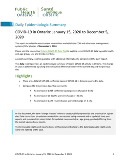 COVID-19 in Ontario: January 15, 2020 to December 5, 2020