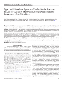 Type I and II Interferon Signatures Can Predict the Response to Anti-TNF Agents in Inflammatory Bowel Disease Patients: Involvement of the Microbiota