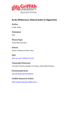 Federal Labor in Opposition