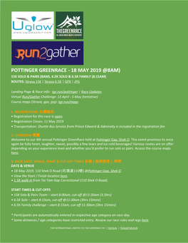 Pottinger Greenrace - 18 May 2019 @8Am) 15K Solo & Pairs (8Am)