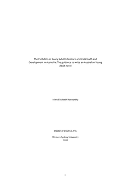 The Evolution of Young Adult Literature and Its Growth and Development in Australia: the Guidance to Write an Australian Young Adult Novel