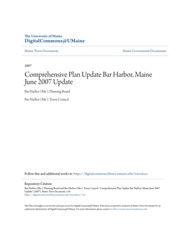 Comprehensive Plan Update Bar Harbor, Maine June 2007 Update Bar Harbor (Me.)