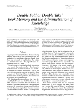 Double Fold Or Double Take? Book Memory and the Administration of Knowledge