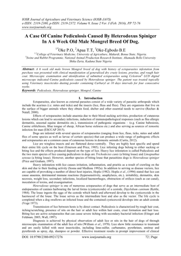 A Case of Canine Pediculosis Caused by Heterodoxus Spiniger in a 6 Week Old Male Mongrel Breed of Dog