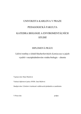 DIPLOMOVÁ PRÁCE Léčivé Rostliny Z Čeledi Hluchavkovitých