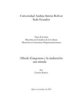 Universidad Andina Simón Bolívar Sede Ecuador Alfredo Gangotena Y