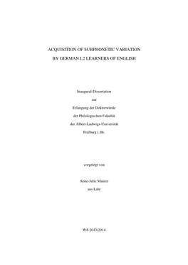 Acquisition of Subphonetic Variation by German L2