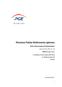 Pierwsza Polska Elektrownia Jądrowa Karta Informacyjna Przedsięwzięcia