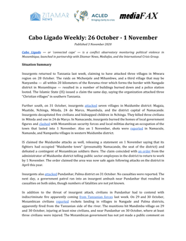Cabo Ligado Weekly: 26 October - 1 November Published 3 November 2020