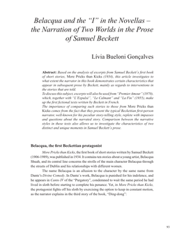 Belacqua and the “I” in the Novellas – the Narration of Two Worlds in the Prose of Samuel Beckett