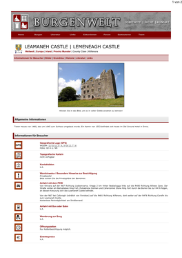 LEAMANEH CASTLE | LEMENEAGH CASTLE Weltweit | Europa | Irland | Provinz Munster | County Clare | Kilfenora