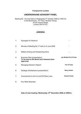 Underground Advisory Panel Agenda