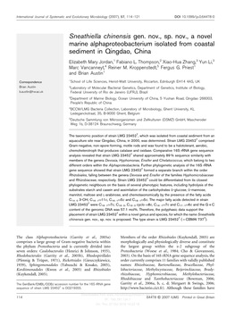 Sneathiella Chinensis Gen. Nov., Sp. Nov., a Novel Marine Alphaproteobacterium Isolated from Coastal Sediment in Qingdao, China