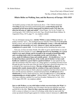 Hilaire Belloc on Walking, Inns, and the Recovery of Europe: 1911-1919