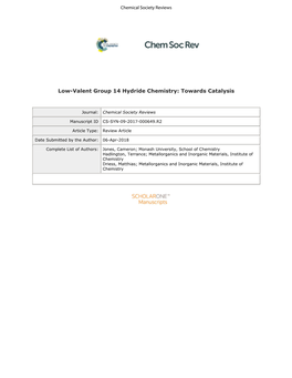 Low-Valent Group 14 Hydride Chemistry: Towards Catalysis