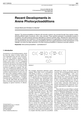 Recent Developments in Arene Photocycloadditions