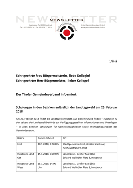 Newsletter Jänner 2018