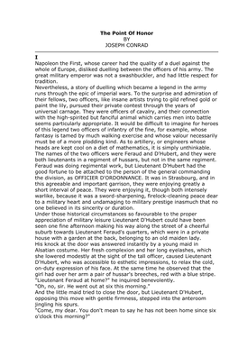 The Point of Honor by JOSEPH CONRAD I Napoleon the First, Whose Career Had the Quality of a Duel Against the Whole of Europe, Di