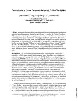 Demonstration of Optical Orthogonal Frequency Division Multiplexing