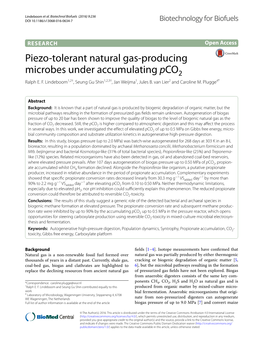 Piezo-Tolerant Natural Gas-Producing Microbes Under Accumulating Pco2