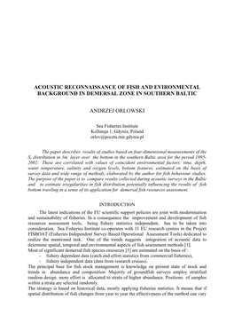 Acoustic Reconnaissance of Fish and Evironmental Background in Demersal Zone in Southern Baltic