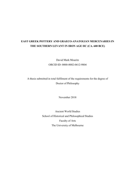 East Greek Pottery and Graeco-Anatolian Mercenaries in the Southern Levant in Iron Age Iic (Ca