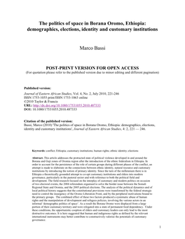 The Politics of Space in Borana Oromo, Ethiopia: Demographics, Elections, Identity and Customary Institutions