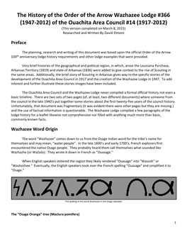 The History of the Order of the Arrow Wazhazee Lodge #366