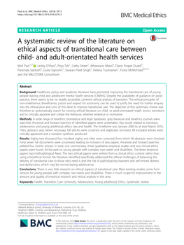 A Systematic Review of the Literature on Ethical Aspects of Transitional Care