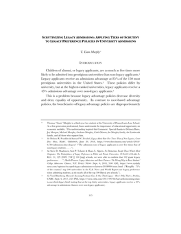 Scrutinizing Legacy Admissions: Applying Tiers of Scrutiny to Legacy Preference Policies in University Admissions