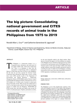 The Big Picture: Consolidating National Government and CITES Records of Animal Trade in the Philippines from 1975 to 2019