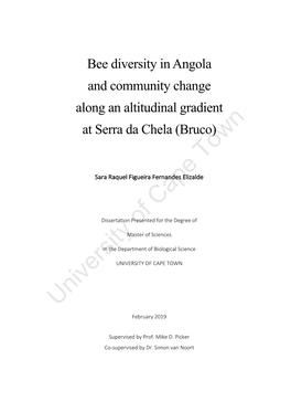 Bee Diversity in Angola and Community Change Along an Altitudinal Gradient at Serra Da Chela (Bruco)