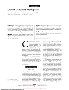 Copper Deficiency Myelopathy