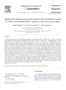 Spatial and Temporal Geochemical Trends in the Hydrothermal System of Yellowstone National Park: Inferences from River Solute Fluxes ⁎ Shaul Hurwitz A, , Jacob B