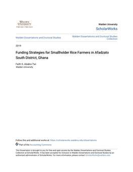 Funding Strategies for Smallholder Rice Farmers in Afadzato South District, Ghana