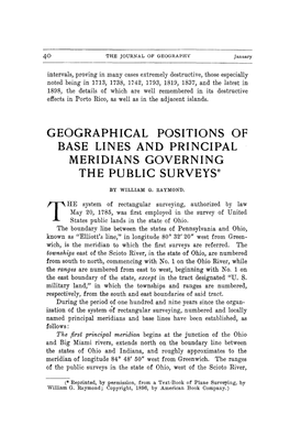 Geographical Positions of Base Lines and Principal Meridians Governing the Public Surveys”