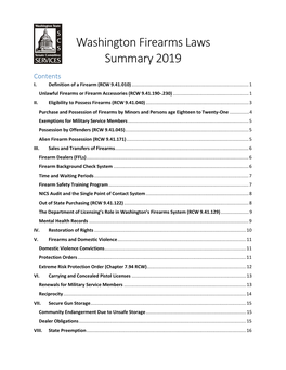 Washington Firearms Laws Summary 2019 Contents I