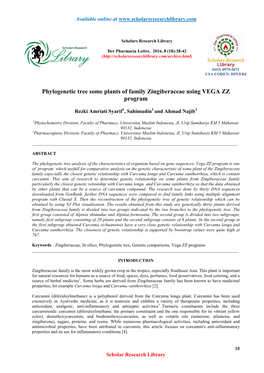Phylogenetic Tree Some Plants of Family Zingiberaceae Using VEGA ZZ Program