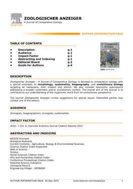 ZOOLOGISCHER ANZEIGER a Journal of Comparative Zoology