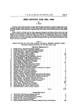 BIRD RINGING for 1961-1966 by J