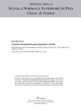 A Bound on the Geometric Genus of Projective Varieties Annali Della Scuola Normale Superiore Di Pisa, Classe Di Scienze 4E Série, Tome 8, No 1 (1981), P