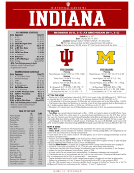 INDIANA SCHEDULE INDIANA (5-5, 2-5) at MICHIGAN (9-1, 7-0) Date Opponent Time/TV S.1 at FIU W, 38-28 Kickoff: 4 P.M